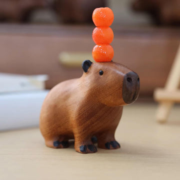 Handmade Carved Wooden Capybara Animal Figurine